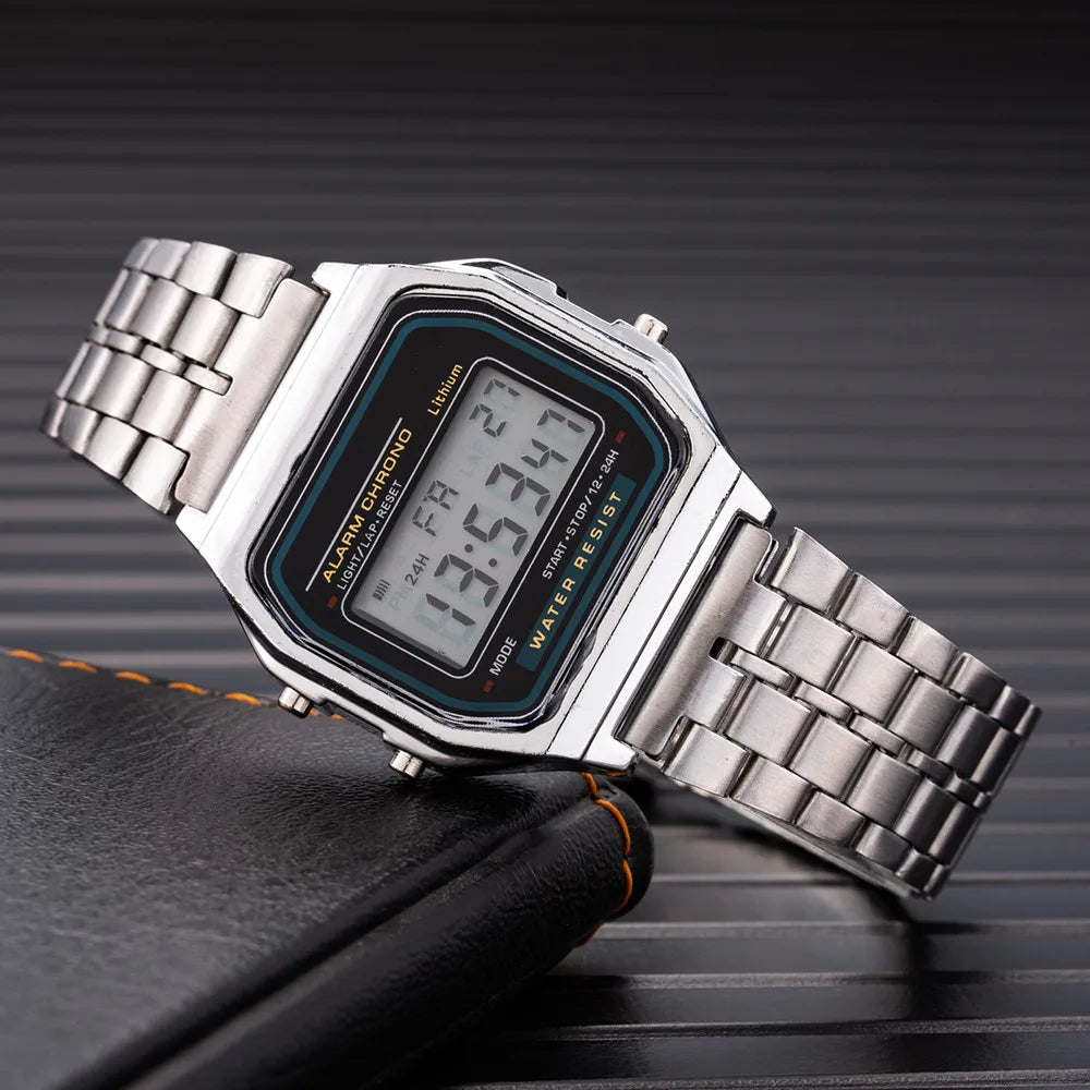 Elegant Digital Watch for Women – Gold/Silver Stainless Steel Business Style