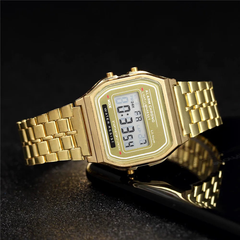 Elegant Digital Watch for Women – Gold/Silver Stainless Steel Business Style