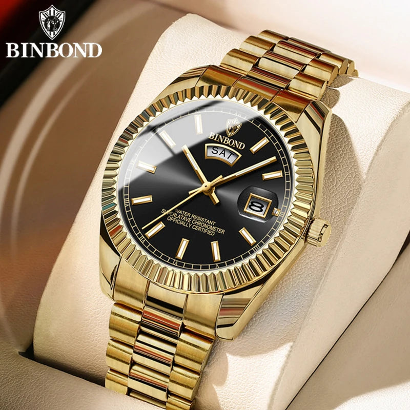 BINBOND B7012 Men's Quartz Watch – Waterproof Sports Business Wristwatch with Calendar