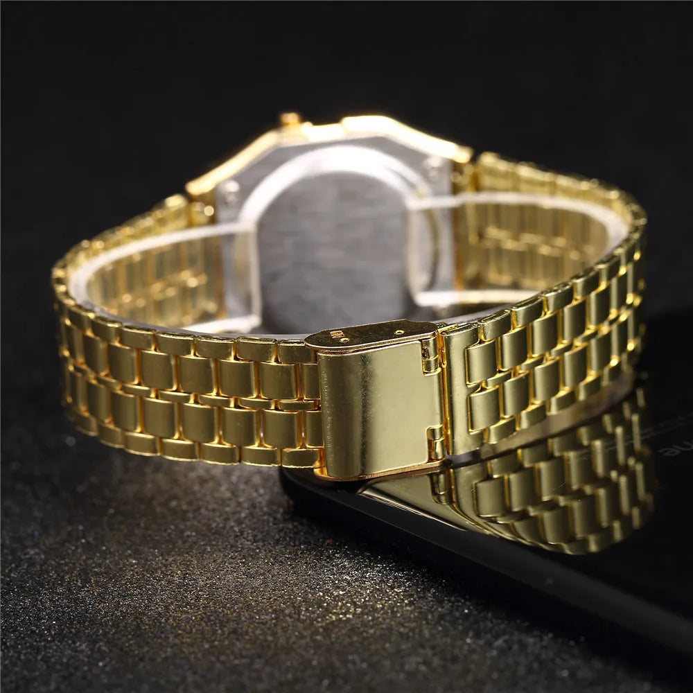 Elegant Digital Watch for Women – Gold/Silver Stainless Steel Business Style
