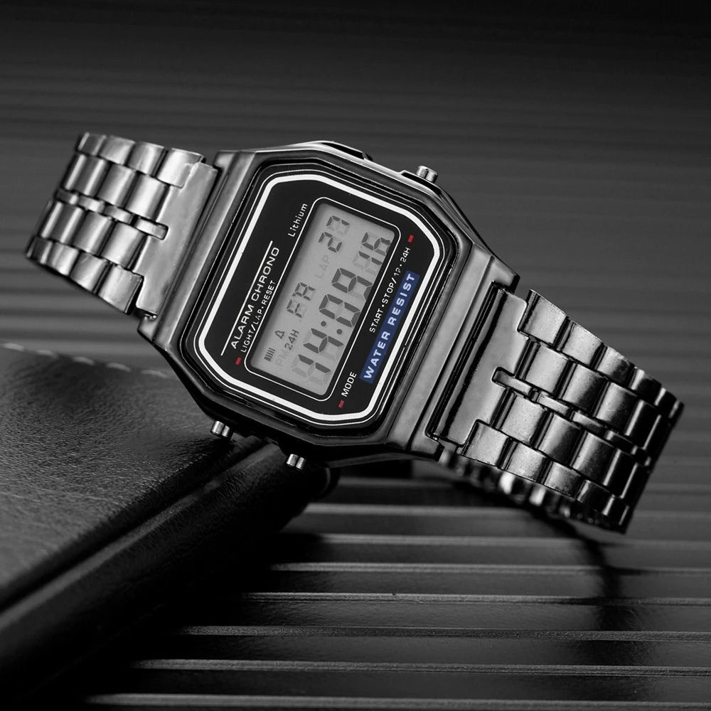 Elegant Digital Watch for Women – Gold/Silver Stainless Steel Business Style
