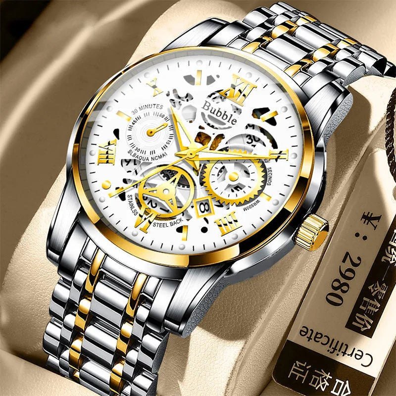 UTHAI Men's Luxury Quartz Watch – Waterproof Roman Dial with Hollow Design