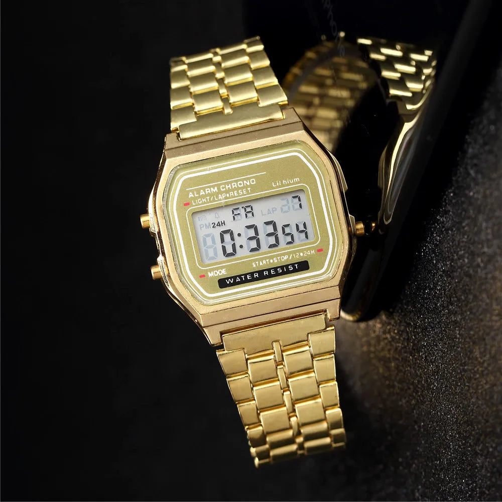 Elegant Digital Watch for Women – Gold/Silver Stainless Steel Business Style