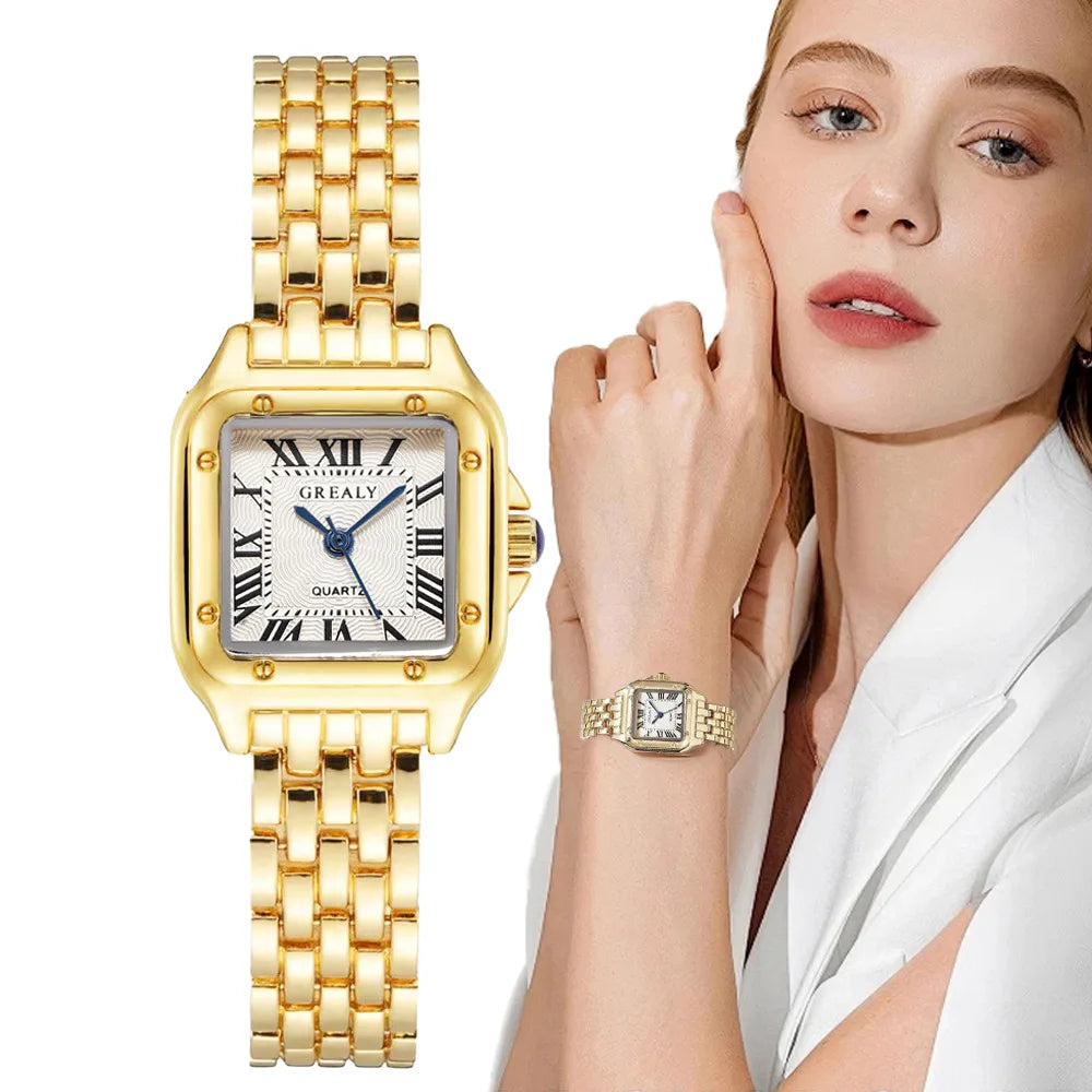 Women's Luxury Quartz Watch – Gold Stainless Steel Fashion Bracelet Clock