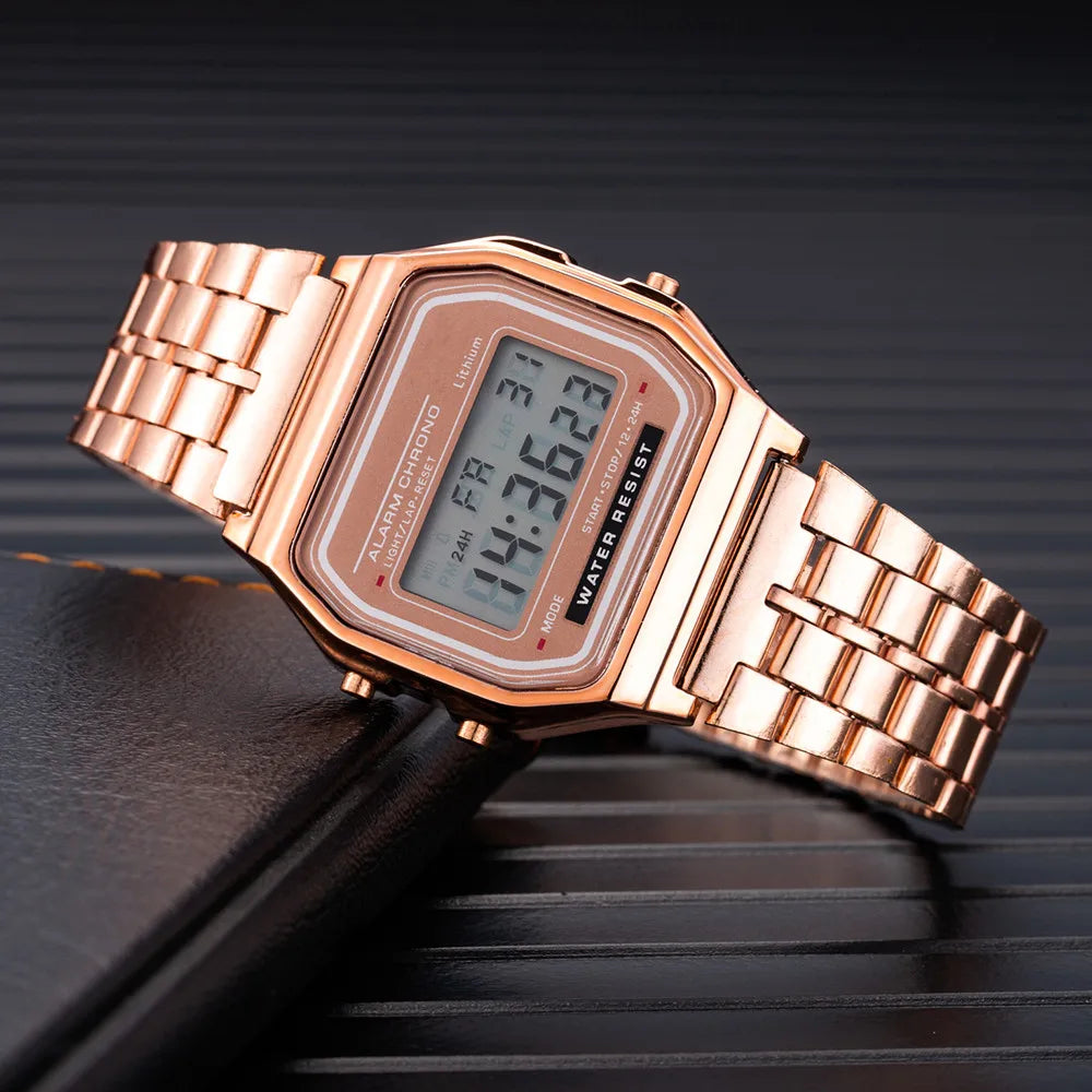 Elegant Digital Watch for Women – Gold/Silver Stainless Steel Business Style