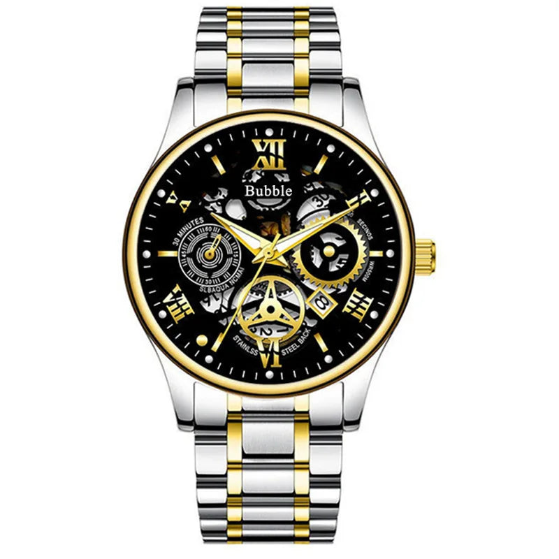 UTHAI Men's Luxury Quartz Watch – Waterproof Roman Dial with Hollow Design