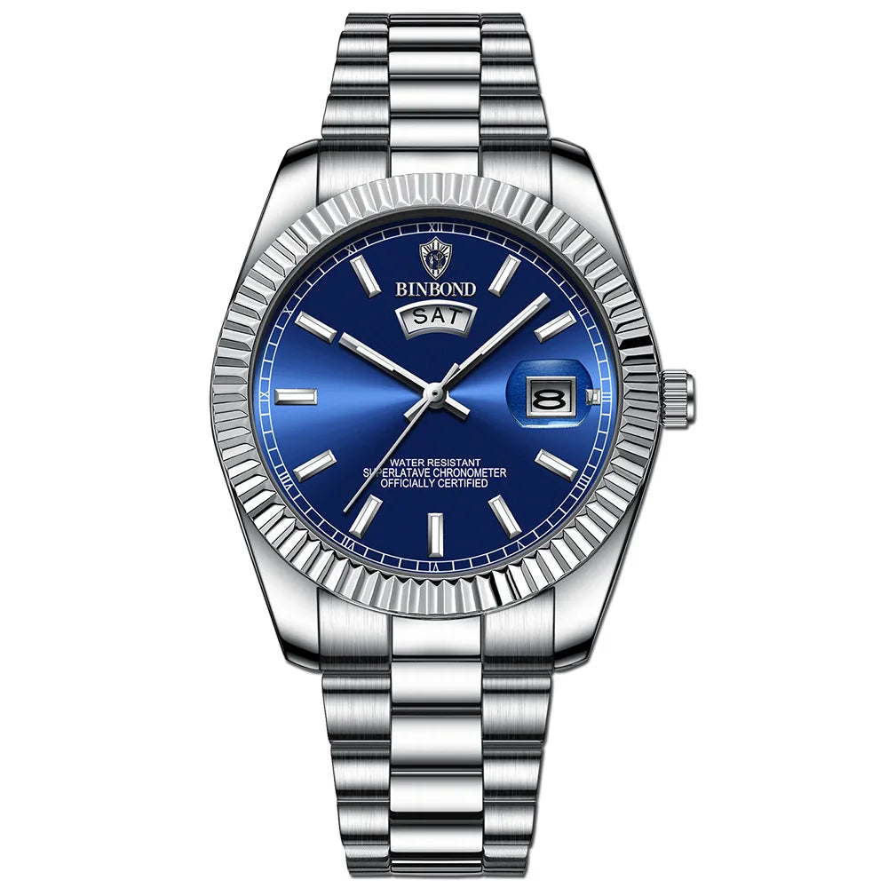 BINBOND B7012 Men's Quartz Watch – Waterproof Sports Business Wristwatch with Calendar