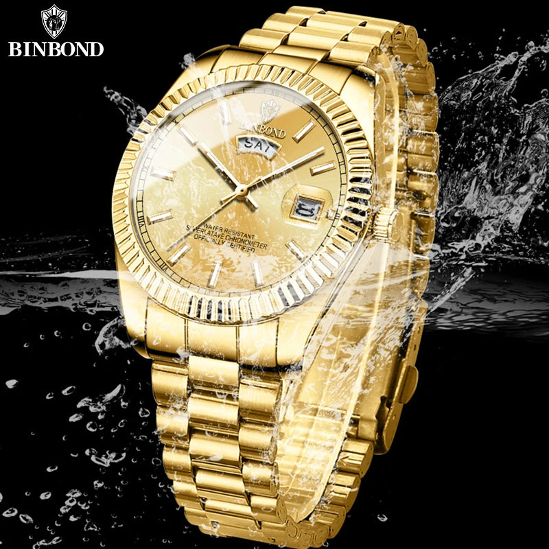 BINBOND B7012 Men's Quartz Watch – Waterproof Sports Business Wristwatch with Calendar