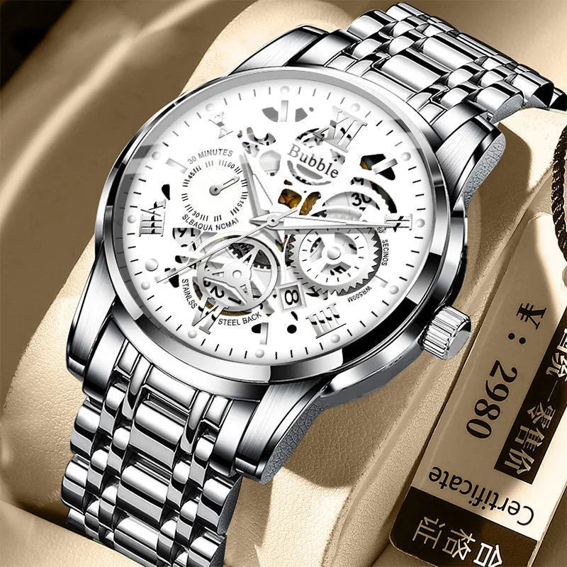 UTHAI Men's Luxury Quartz Watch – Waterproof Roman Dial with Hollow Design
