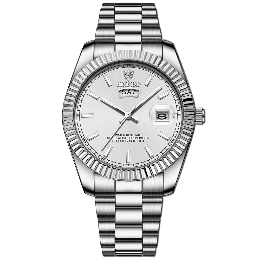 BINBOND B7012 Men's Quartz Watch – Waterproof Sports Business Wristwatch with Calendar