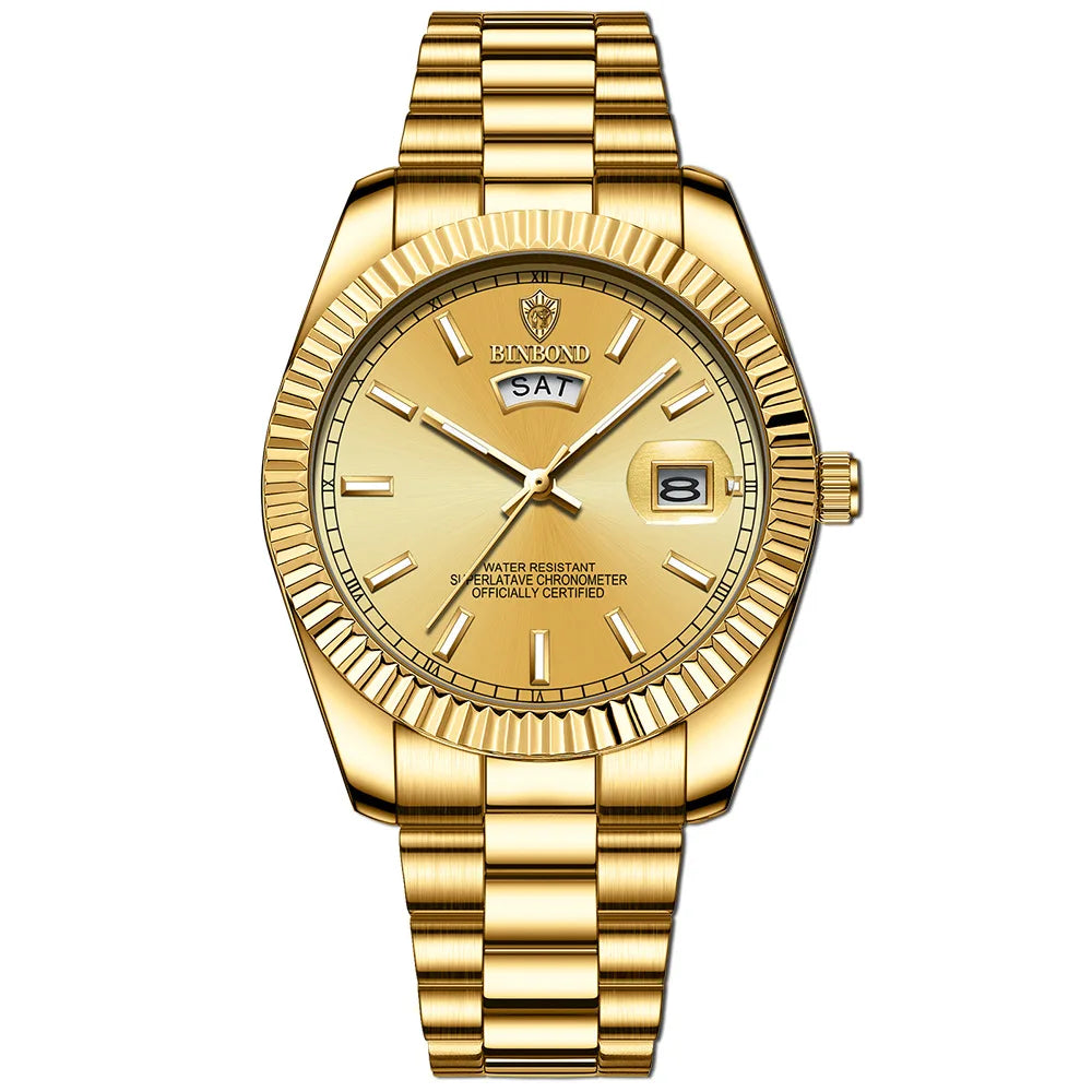 BINBOND B7012 Men's Quartz Watch – Waterproof Sports Business Wristwatch with Calendar