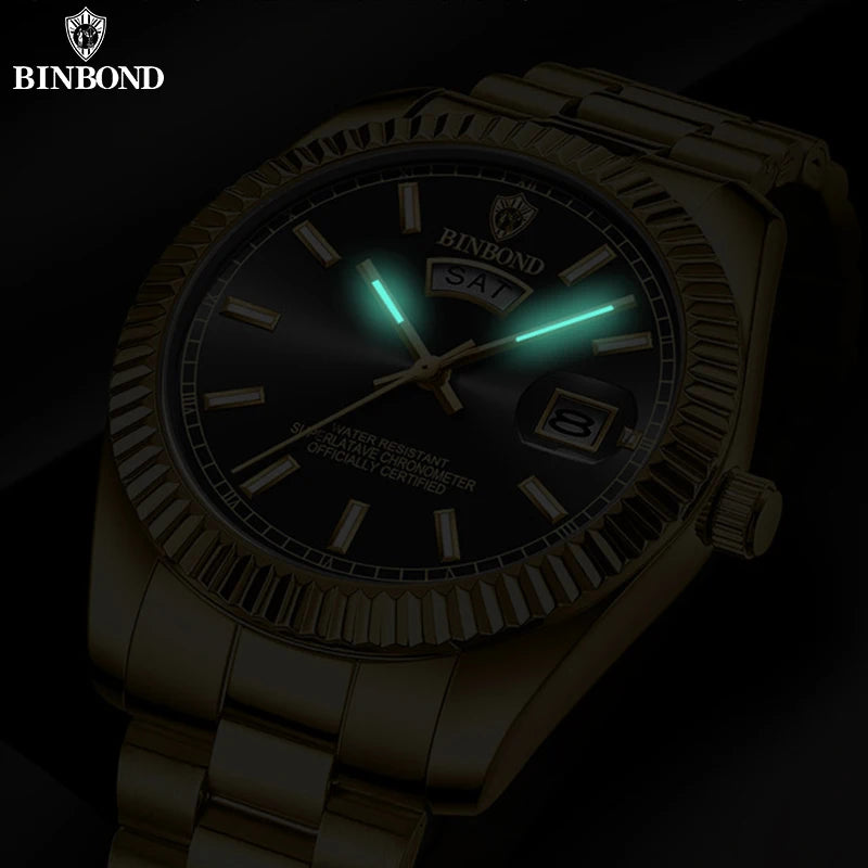 BINBOND B7012 Men's Quartz Watch – Waterproof Sports Business Wristwatch with Calendar