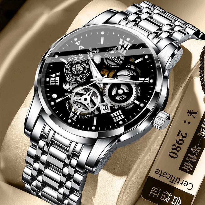 UTHAI Men's Luxury Quartz Watch – Waterproof Roman Dial with Hollow Design
