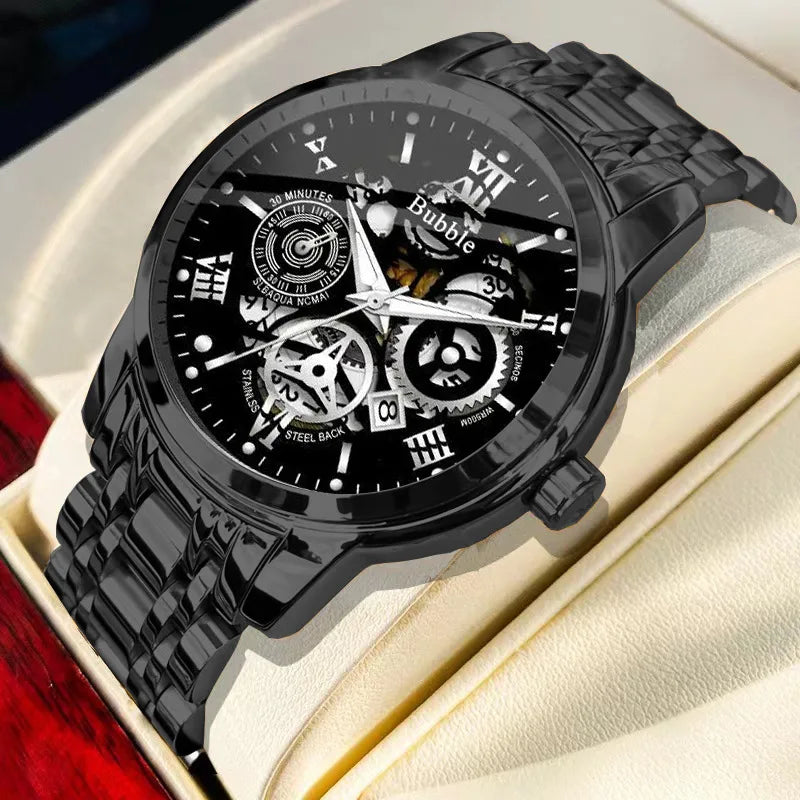 UTHAI Men's Luxury Quartz Watch – Waterproof Roman Dial with Hollow Design