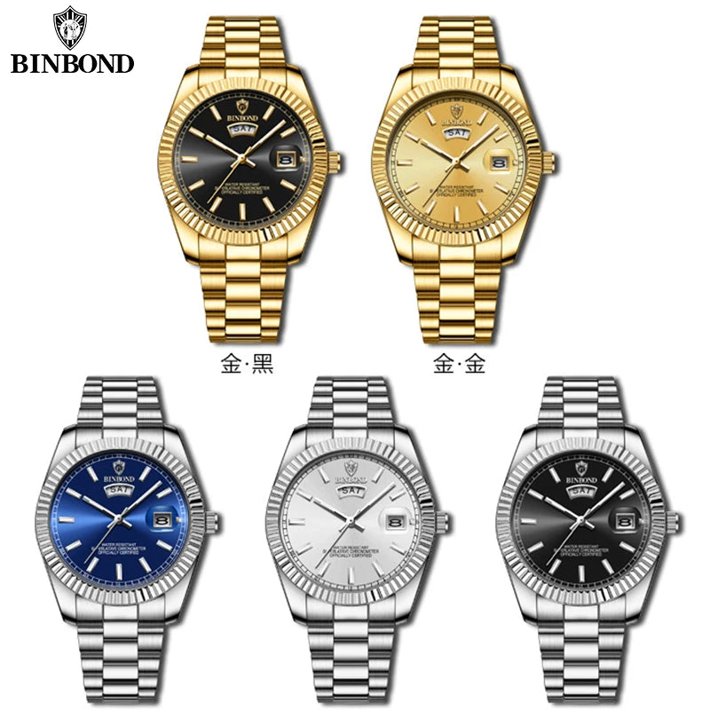 BINBOND B7012 Men's Quartz Watch – Waterproof Sports Business Wristwatch with Calendar